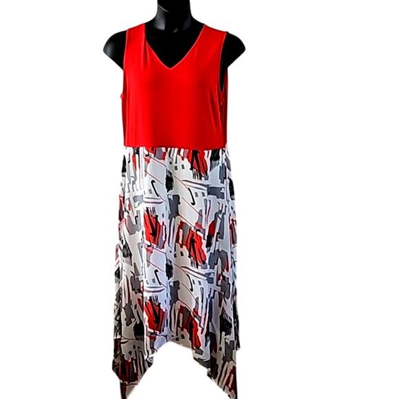 Truth + Style Regular Mix Media Chiffon Midi Dress - Women's Large, Red/Grey - Picture 3 of 9